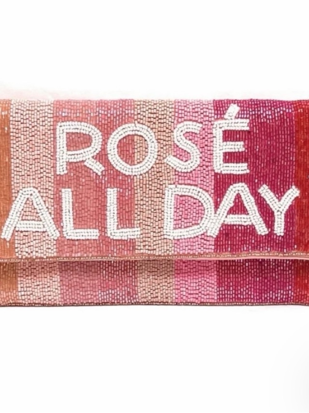 Beaded 'ROSÉ ALL DAY' Pink Striped Clutch Handbag New